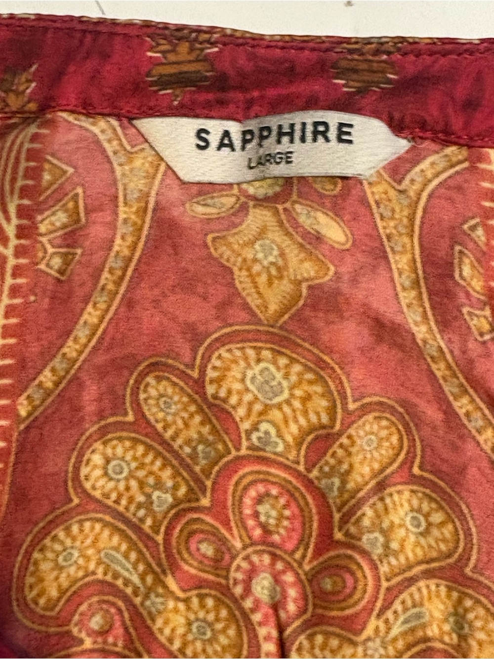 intricately printed red kaftan featuring traditional paisley maxi dress lounge - Picture 11 of 12